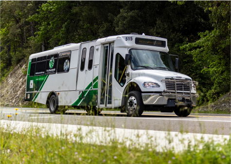 Picture of a bus driving along 101 on a nice sunny day